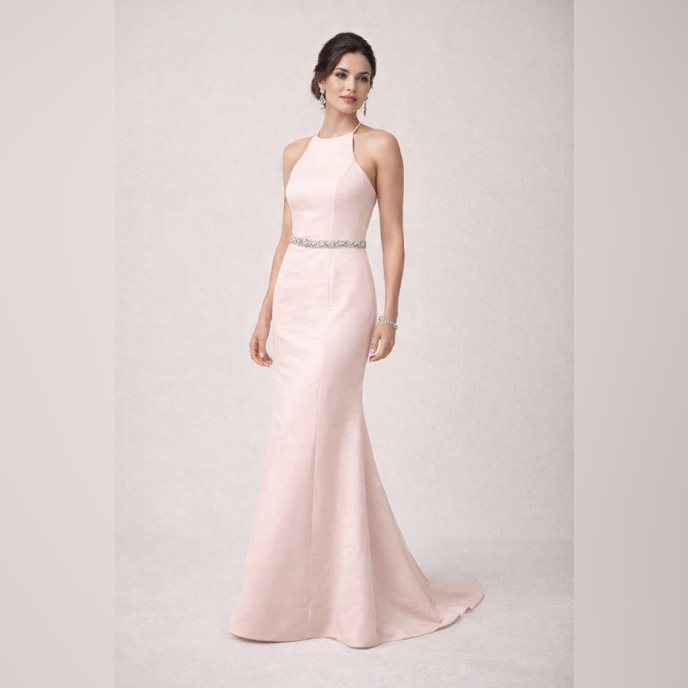 Amsale Pink Wedding Guest Military Ball Gown with Silver Accents Size 16